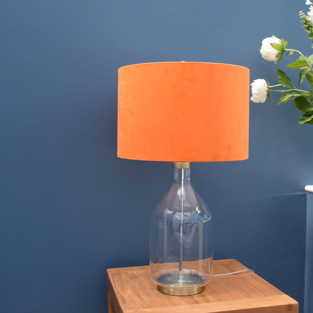 Clear Glass Lamp with Velvet Orange Shade