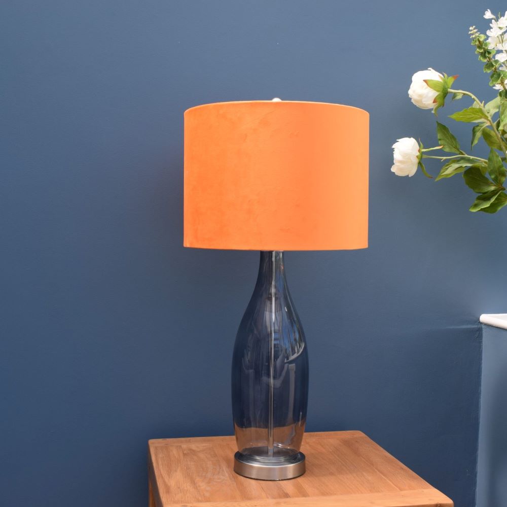 Smoked Glass Lamp with Velvet Orange Shade